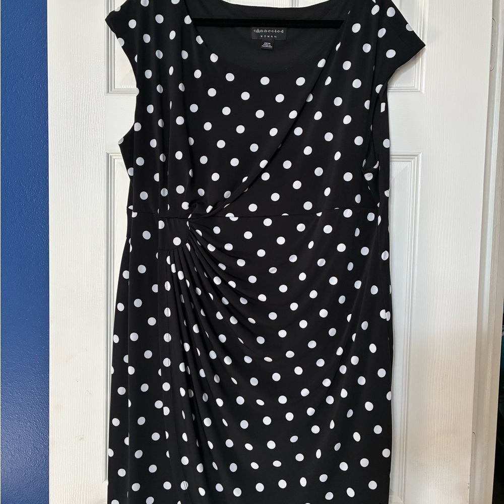 Connected Apparel Black and White Polka Dot Midi Dress